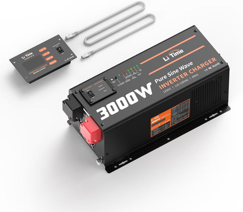 3000W Pure Sine Wave Inverter Charger, 12V DC to 110V - 120V AC, 9000W Peak Power, 5A - 45A Adjustable Current