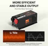 3000W Pure Sine Wave Inverter Charger, 12V DC to 110V - 120V AC, 9000W Peak Power, 5A - 45A Adjustable Current