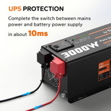 3000W Pure Sine Wave Inverter Charger, 12V DC to 110V - 120V AC, 9000W Peak Power, 5A - 45A Adjustable Current